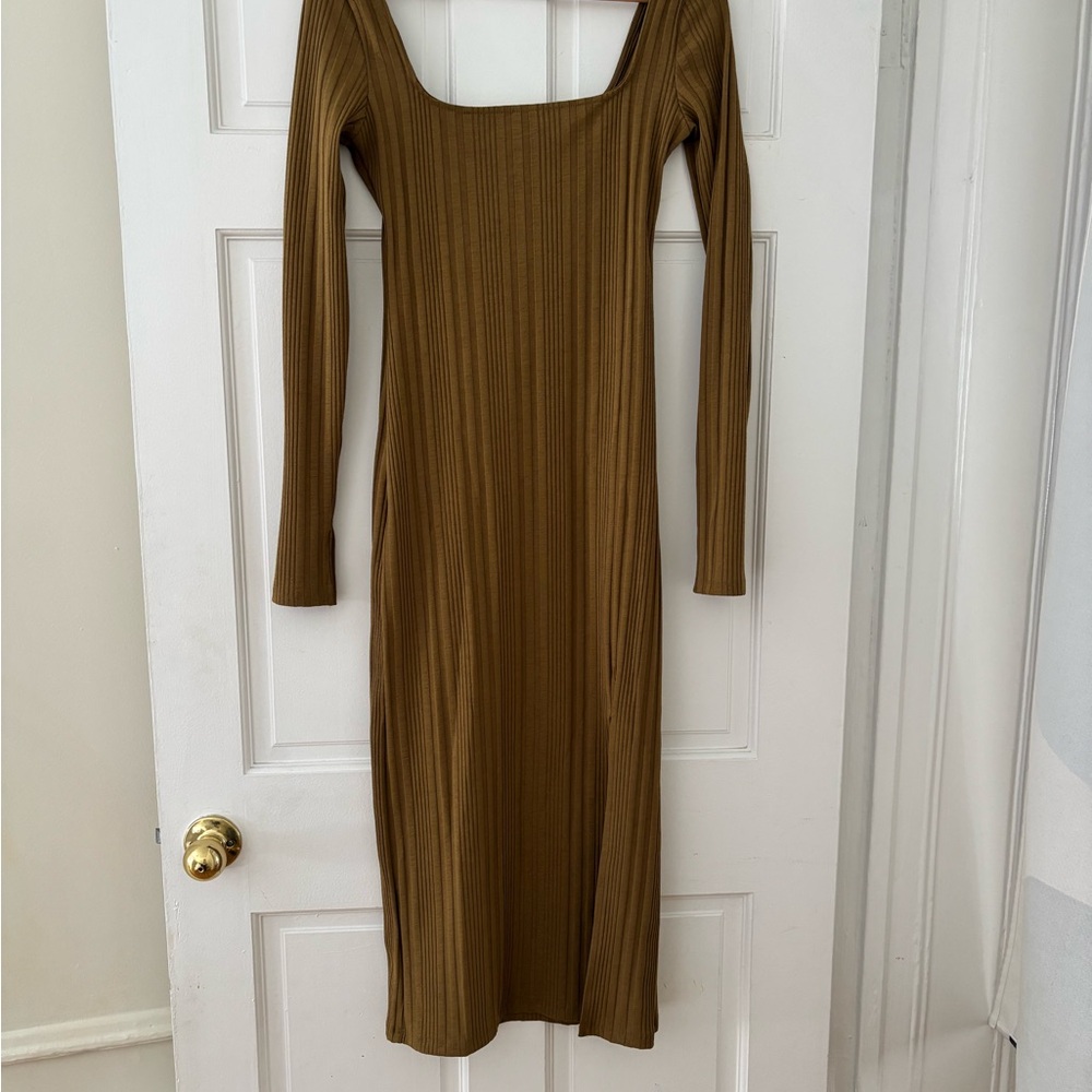 Elegant Green Olive Long Sleeve Dress